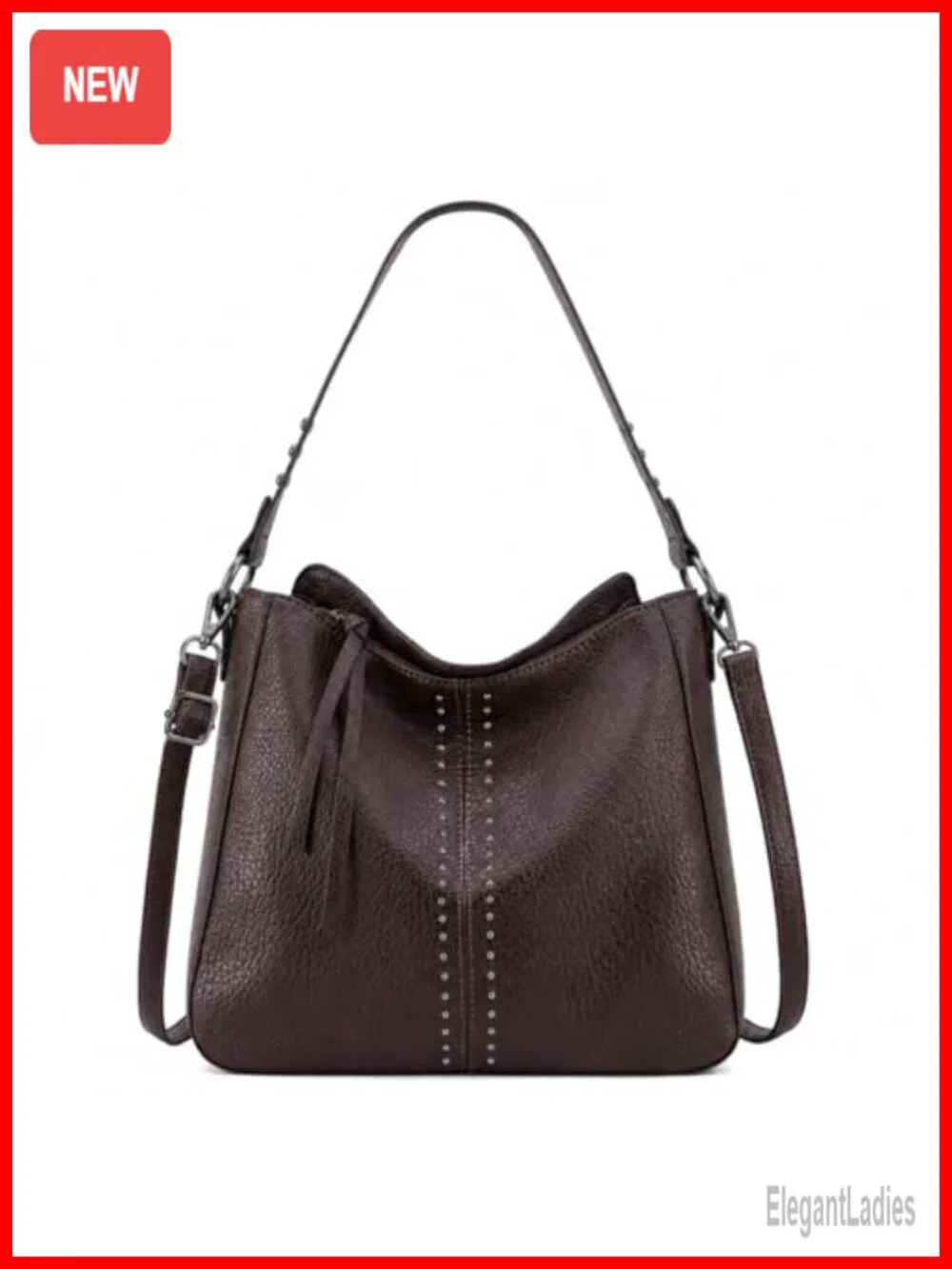 PU Leather Hobo Crossbody Bag with Metal Studs